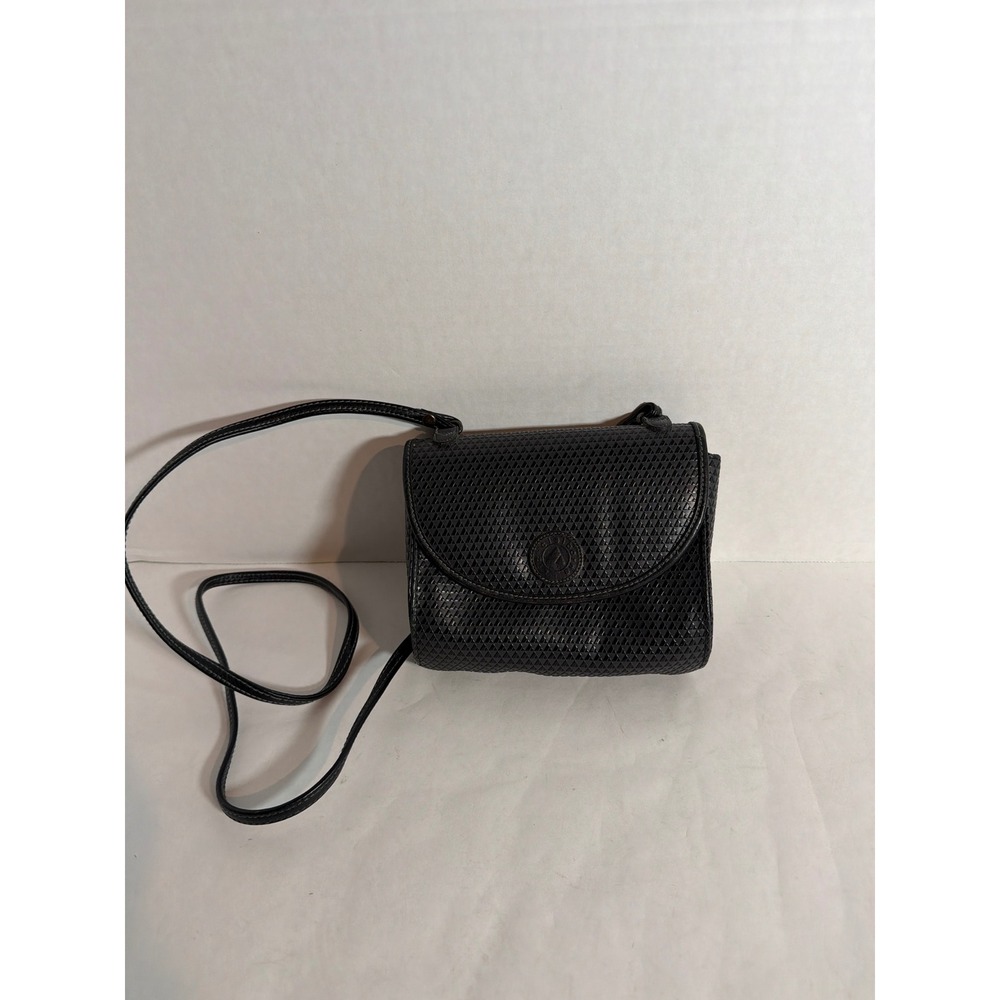 Liz Claiborne Vintage Black Textured Geometric Diamond Crossbody Flap Bag